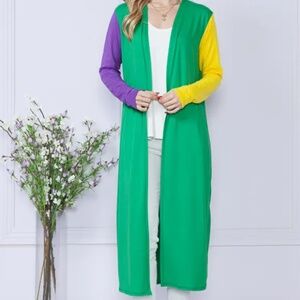 Purple, Green, and Gold Mardi Gras Full Length Cardigan